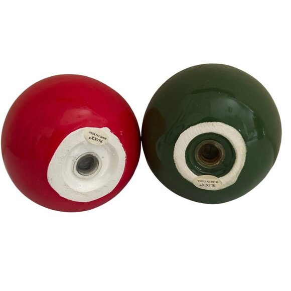 Vtg Block Ceramic Christmas Ornament Ball Salt & Pepper Shakers Red & Green - Picture 2 of 4